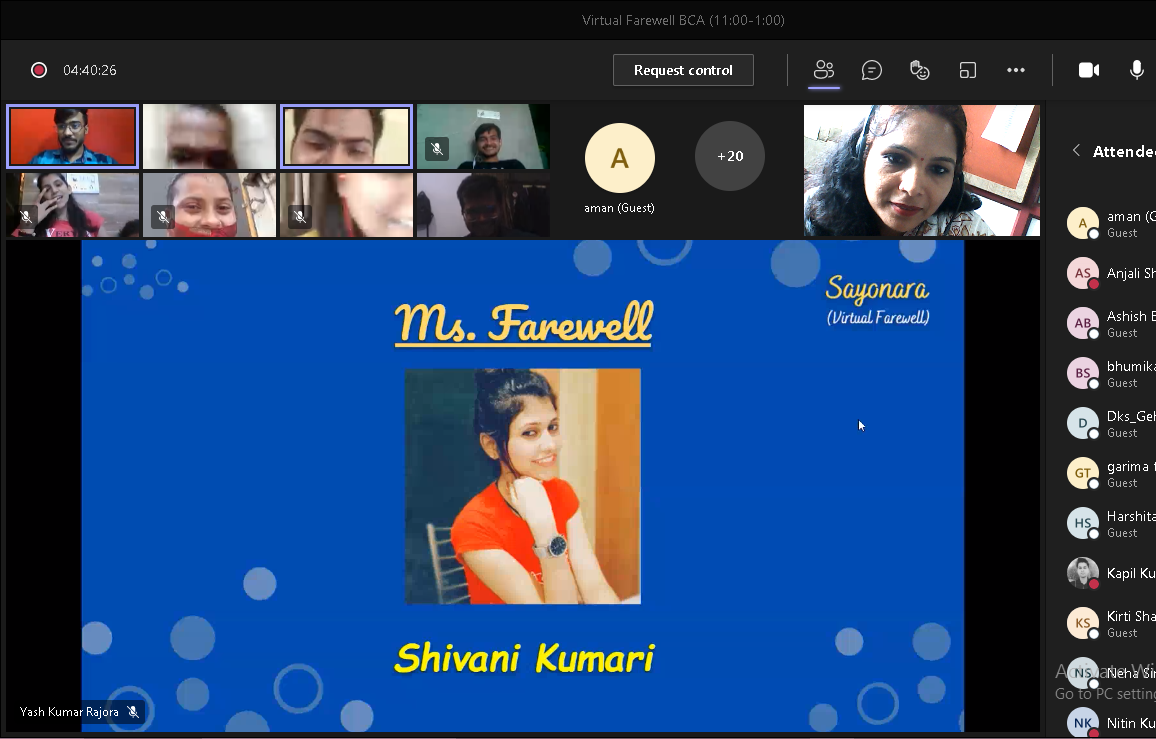 Dept of BCA, INMANTEC Institutions conducted an online farewell -  Sayonara