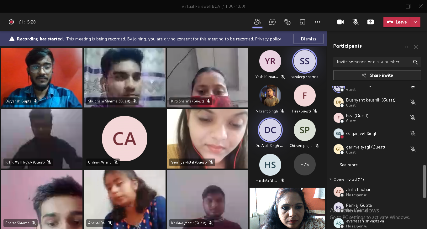 Dept of BCA, INMANTEC Institutions conducted an online farewell -  Sayonara
